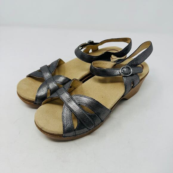 Dansko Metallic Leather Strappy Sandals Ankle Strap Comfort Wedge Size 9 - Picture 1 of 13